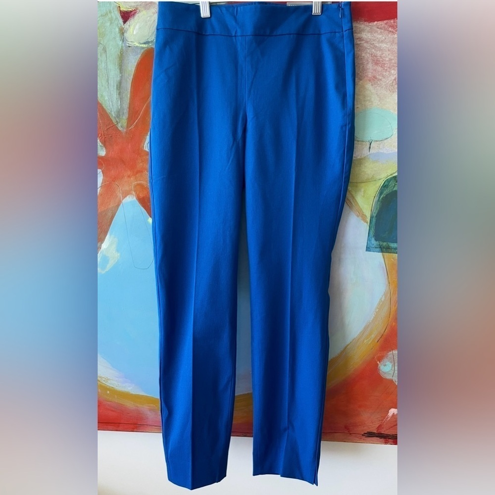 TALBOTS Pants Size 2 Solid Blue Side Zipper Mid Rise Slim Leg Ankle Length - Picture 6 of 8